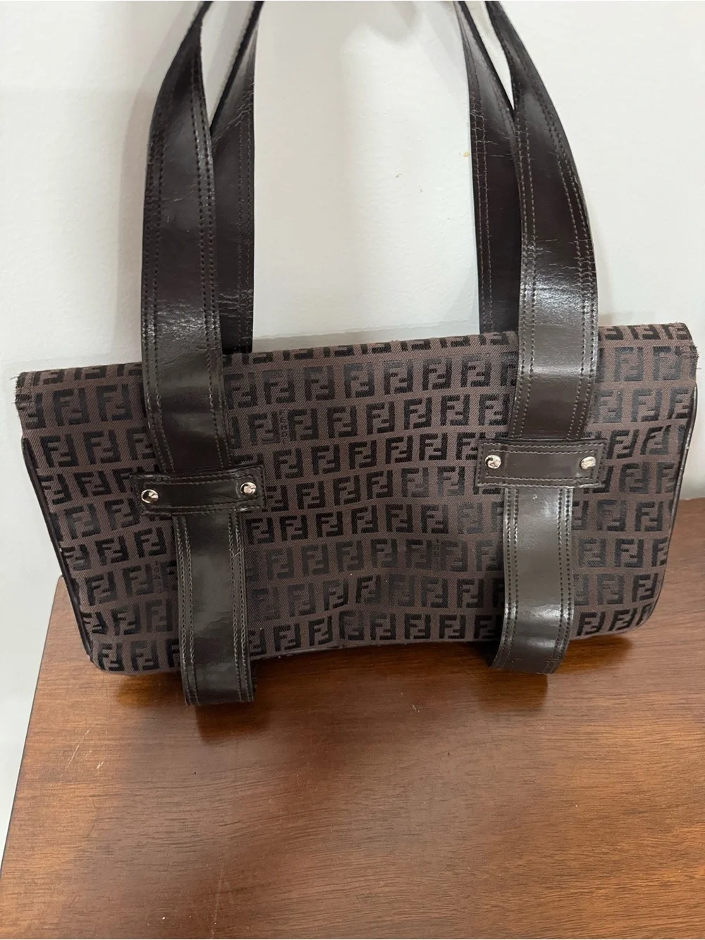 Fendi Brown FF Zucca Canvas Messenger Bag with Dark Brown Leather Trim